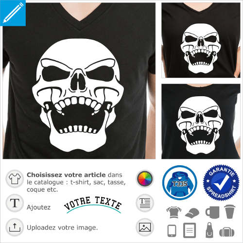T-shirt tête de mort au rire sardonique. Crâne de pirate.